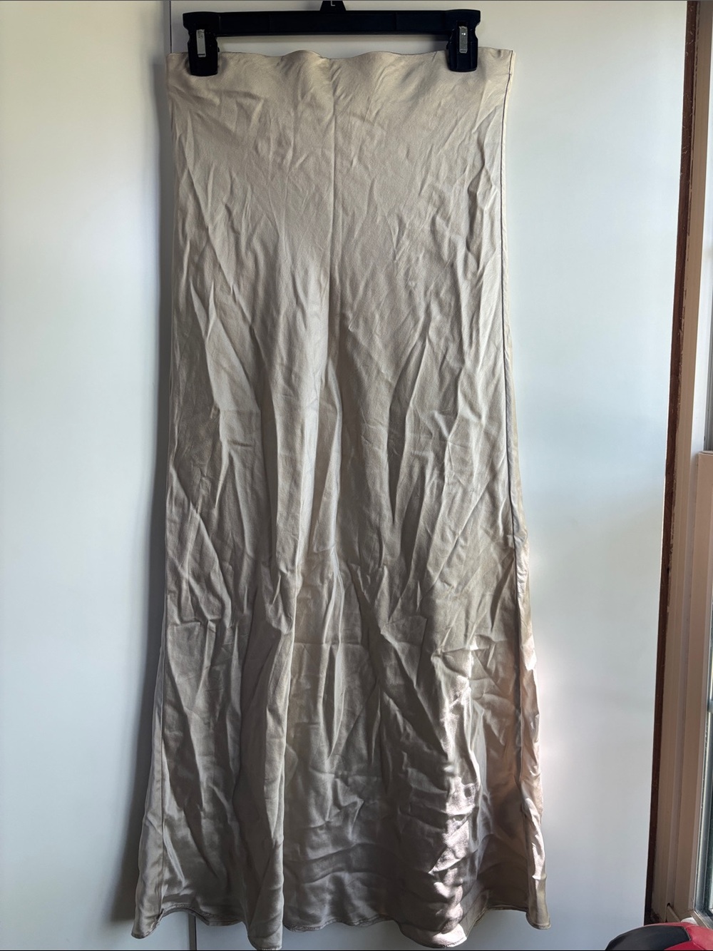 Quince Cream Satin Maxi Skirt 100% Silk Size M